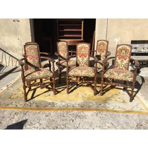 Suite Of 6 Art Deco Oak Chairs, 1920 Period