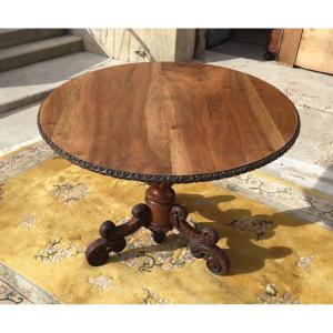 Napoleon III Pedestal Table In Solid Walnut, It Must Be 19th Century