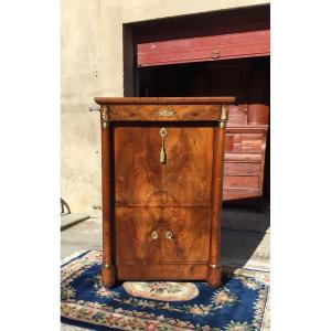 Secretary, Empire Detached Columns In Blond Walnut 19th Century Period