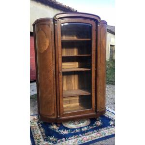 Art Nouveau Bookcase In Mahogany Marquetry 1900.