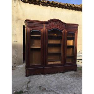 Large Louis XV Style Showcase Library, In Mahogany, 19th Century Period