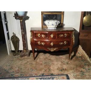 Commode, Louis XV Style Sauteuse, In Marquetry Period, 1900