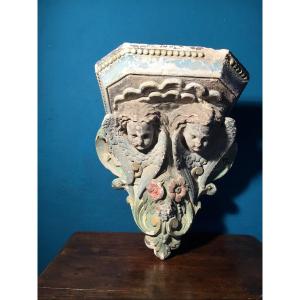 Wall Console In Polychrome Plaster Period, 19th Century 