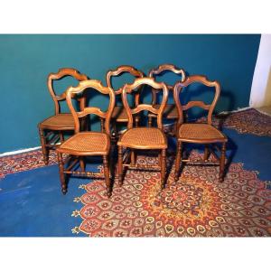 Set Of Six Napoleon III Canet Chairs In Walnut 19th Century 