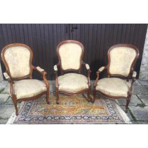 Suite Of Three French Armchairs In Louis-philippe Style 19th Century Period 
