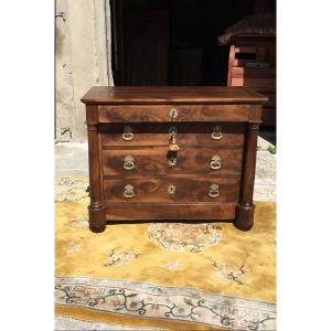 Empire Commode, With Detached Column In Walnut, 19th Century Period 