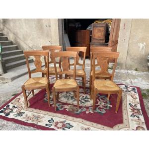 Set Of 6 Provencal Walnut Chairs From The 1930s.