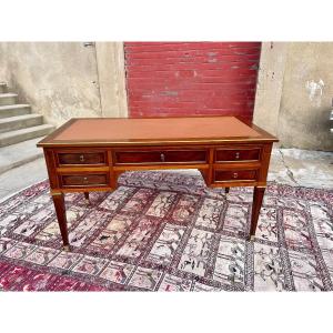 Bureau,, Plat, Louis XVI, En Acajou D’époque XIXem, Siècle.