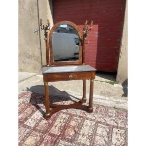 Coiffeuse, empire En Acajou Avec Deux Appliques De Femmes En Bronze XIXe Siècle 