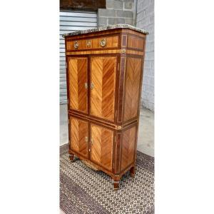 Louis XVI Cabinet, In Marquetry, 18th Century Period.