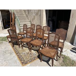 Set Of 8 Regency Walnut Chairs, 19th Century 