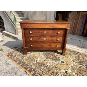 Commode, empire à colonne, détachées , en acajou massif d époque XIXÉM siècle 