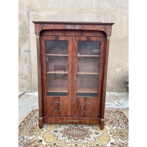 Empire Style Bookcase With Columns, Detached In Mahogany, Period Flamed, 1900