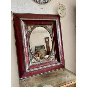 Napoleon III Style Wooden Mirror, Painted With Apples, 1900