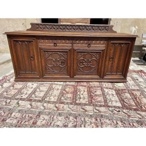 Buffet Enfilade,, néogothique en chêne époque, 1900