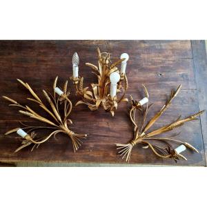 Gold Leaf Lighting Set, Italy 1960