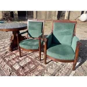 Pair Of Empire Mahogany Armchairs From The 19th Century 