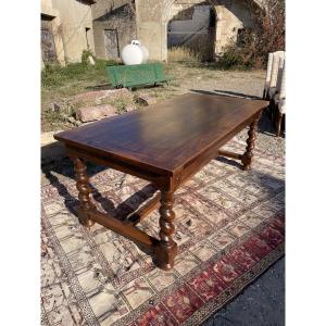 Table de ferme louis III, en noyer d epoque 1900.