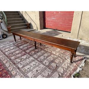 Antique Turned Oak Bench With 6 Legs, Dating From The 19th Century 