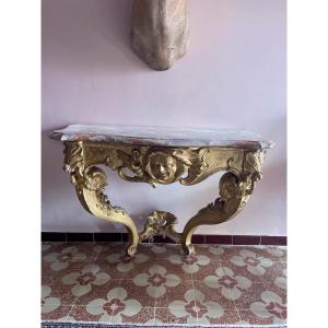 Console, Louis XV Style, In Gilded Wood, 18th Century
