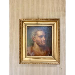 Portrait d’homme A l’antique,huile sur toile école fin du XIXE siècle 