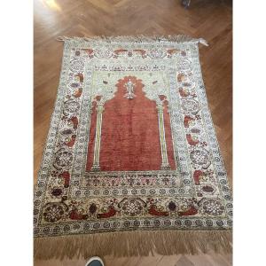 Tapis de prière en soie travail oriental, 20em siècle 