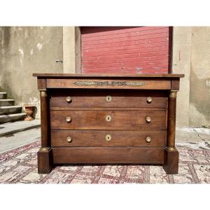 Empire-style Chest Of Drawers In Solid Walnut, 19th Century 