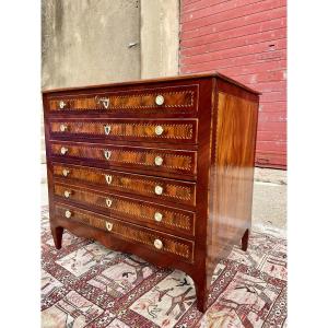 Small Louis XV/louis XVI Commode With Six Drawers, 18th Century