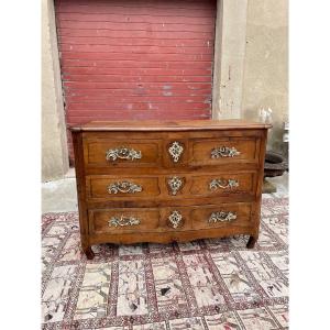 Provençal Curved Chest Of Drawers In Walnut, Dating From The 18th Century