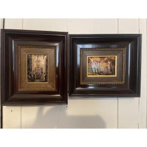 Paire , d Émaux  de Limoges, signé Bernard vergnaud 1950