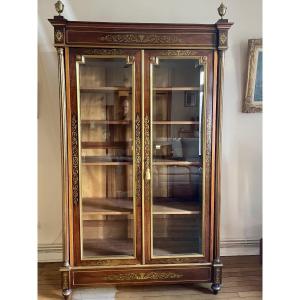Glass-fronted Bookcase, Louis XVI Style, Napoleon III Period, Mahogany, 19th Century 