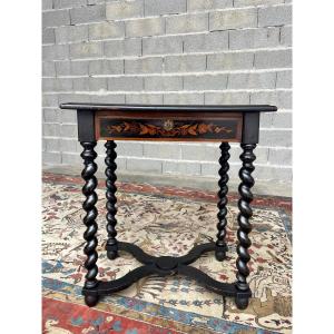 Napoleon III Style Center Table, In 19th Century Marquetry 