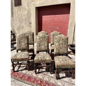 Suite Of Six Louis XIII Walnut Chairs, 1920.