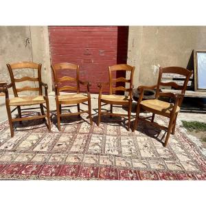 Suite Of Four Louis XV Style Armchairs In Walnut, Circa 1950