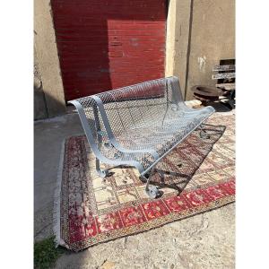 Large Contemporary Metal Bench, Perforated, Vintage, 1970