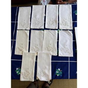 Suite Of 10 Monogrammed Antique Napkins, Circo, 1950