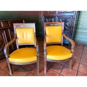 Paire de fauteuils empire en acajou d’époque XIXe siècle