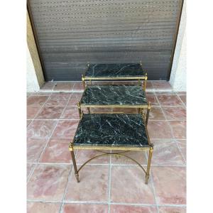 Set Of Three Nesting Tables In Gilded Bronze, Louis XVI Style, Circa 1950