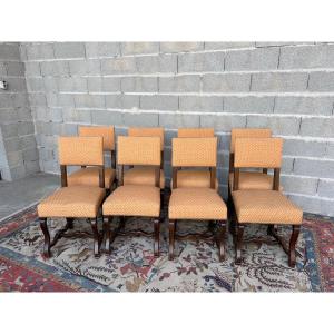 Set Of Eight Louis XIII Chairs, Made Of Period Walnut, 1900