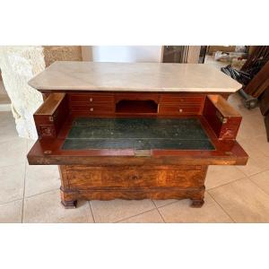 Secretary Chest, Restored In Walnut And Burl Walnut, 19th-century