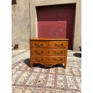 Stylish, Curved Regency-style Mahogany Chest Of Drawers, 1950s