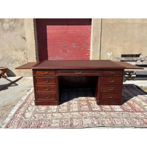 Antique Mahogany Desk With Drawers, Restored In The 19th Century