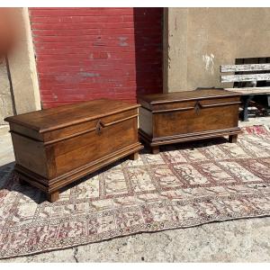 Pair Of Chests, Louis XIII Style, Made Of Walnut, Dating From The 17th Century