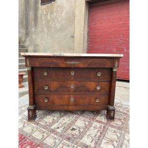 19th-century Period Empire-style Walnut Chest Of Drawers With Separate Columns
