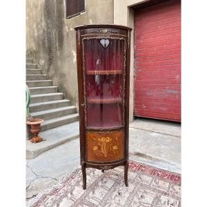 Louis XV Corner Cabinet With Marquetry, Napoleon III Period, 19th Century