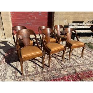 Suite De Six Chaises  gondole, empire en acajou XIXe siècle