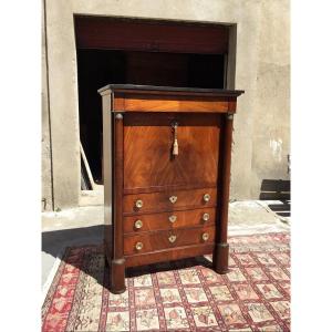 Empire Secretary In Flamed Mahogany D 19th Century