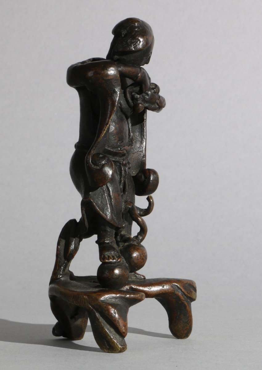 A Chinese Bronze Figure Of Liu Hai Late Ming-photo-2