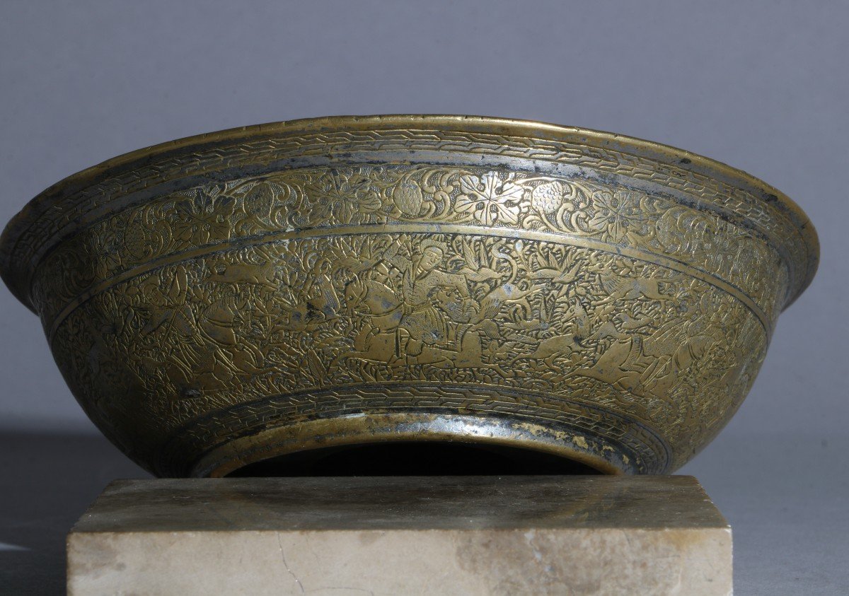  A Beautiful Magical Engraved Brass Bowl Persian Qajar 18/19th Century-photo-3
