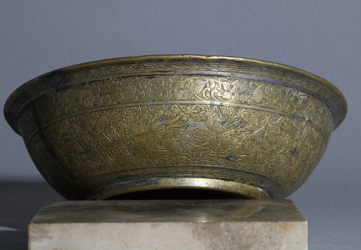  A Beautiful Magical Engraved Brass Bowl Persian Qajar 18/19th Century-photo-4